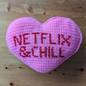 Handmade Sweetheart Pillow - Netflix & Chill -  Pink - Small - New Handmade Con.